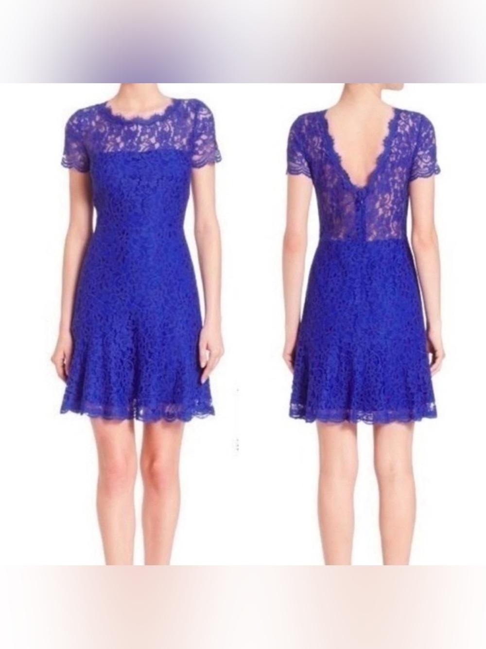Diane Von Furstenberg DVF Womens Fifi Royal Blue Short Floral Lace Dress Size 4